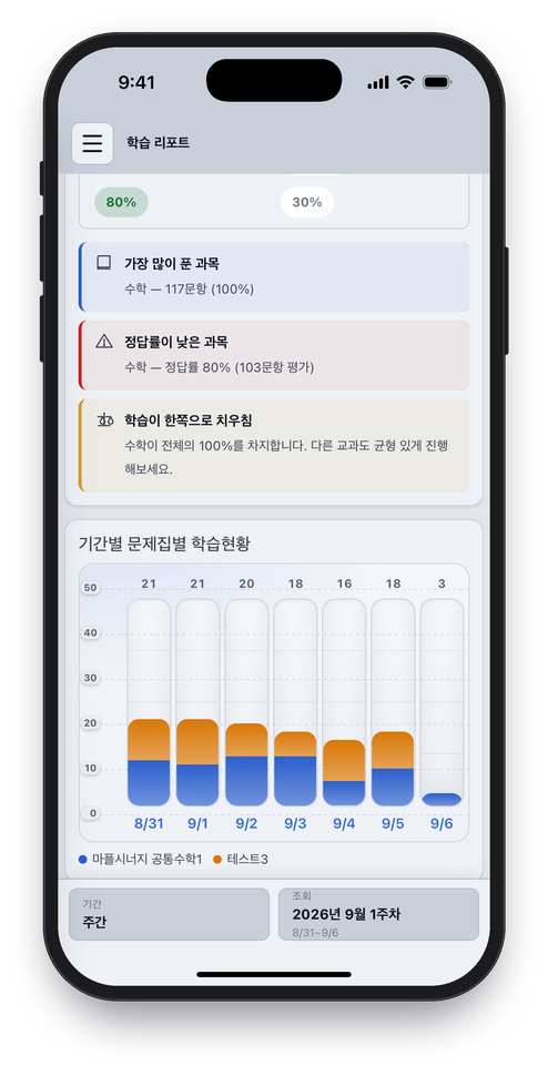 StudyLog 주간 리포트 화면
